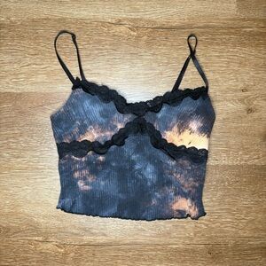 Grunge Black and Grey Tie-Dye Lace Cropped Cami size xs